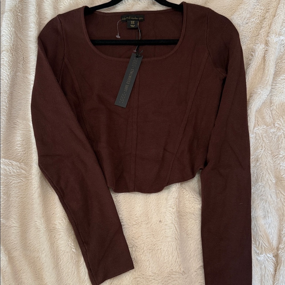 House of Harlow 1960 Brown Long Sleeve Cropped Top